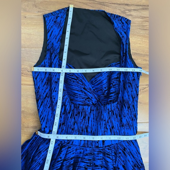 Laura Byrne Blue Flocked Vintage Fit Flare Retro Swing Dress Prom Wedding Formal - Picture 13 of 15